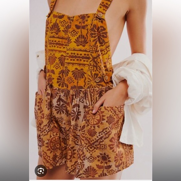 Free People Pants - Free People Palm Bay Printed Shortalls Romper Desert Combo Medium Boho Beachy